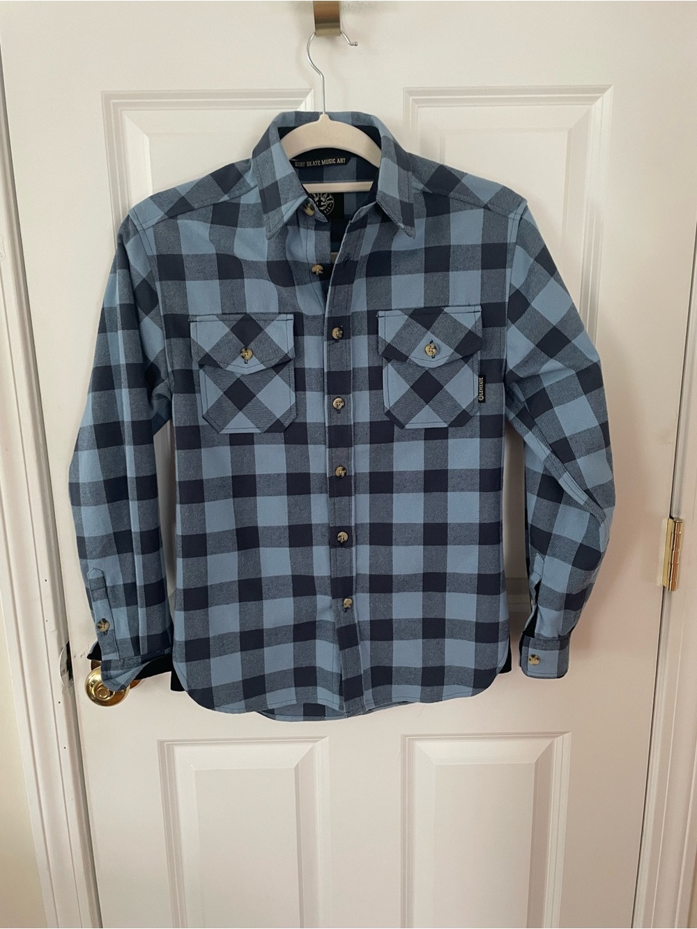 Boys or Girls Light Blue & Navy Plaid Button-Down thick flannel shirt Levitate